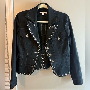 Cache LUXE Black and White Jacket with Embellished Detail